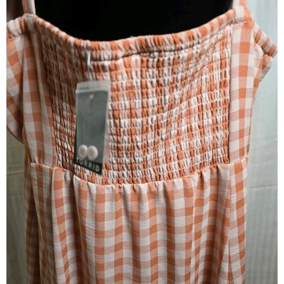 NWT Torrid Womens 2X 18/20 Peach Cream Gingham Button Top Midi Dress Square Neck - Picture 6 of 10